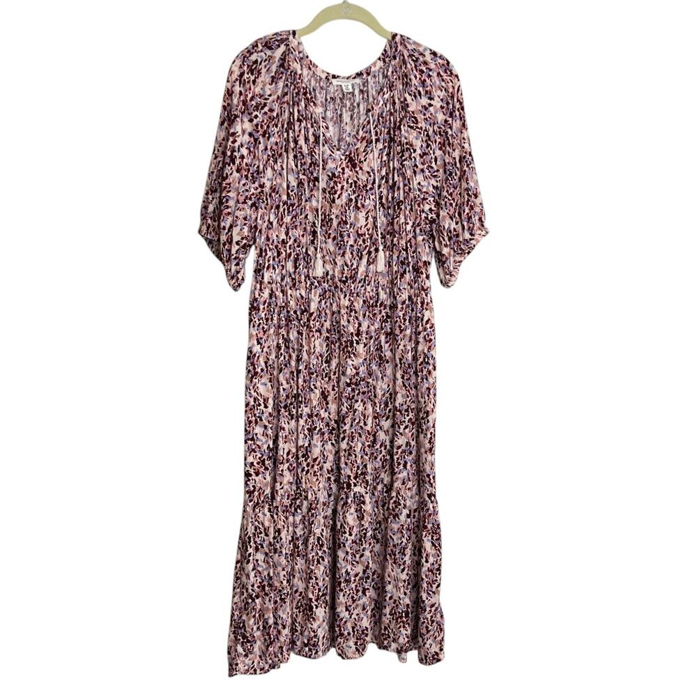 Beachlunchlounge Womens Dress XL Multicolor Abstract Tiered Midi Prairie Boho